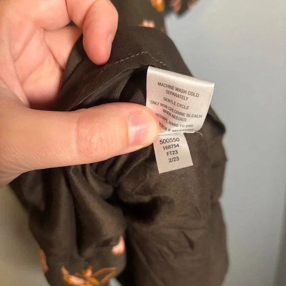 Garnet Hill Jardin Crepe Mini Dress Size XS Brown Floral Fall Boho - Picture 11 of 11